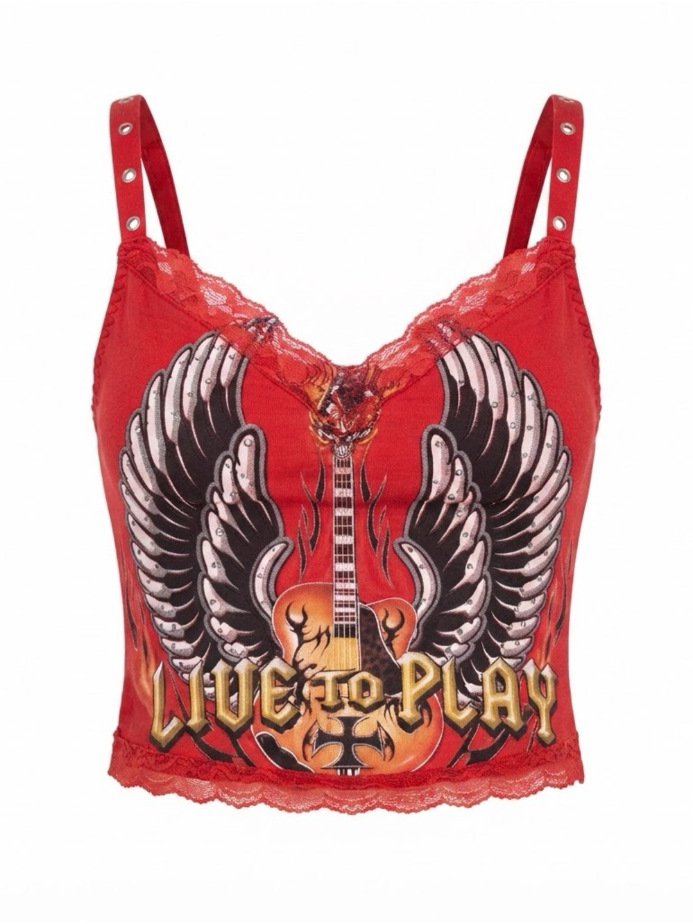 Red Rock Graphic Lace-Trim Crop Top